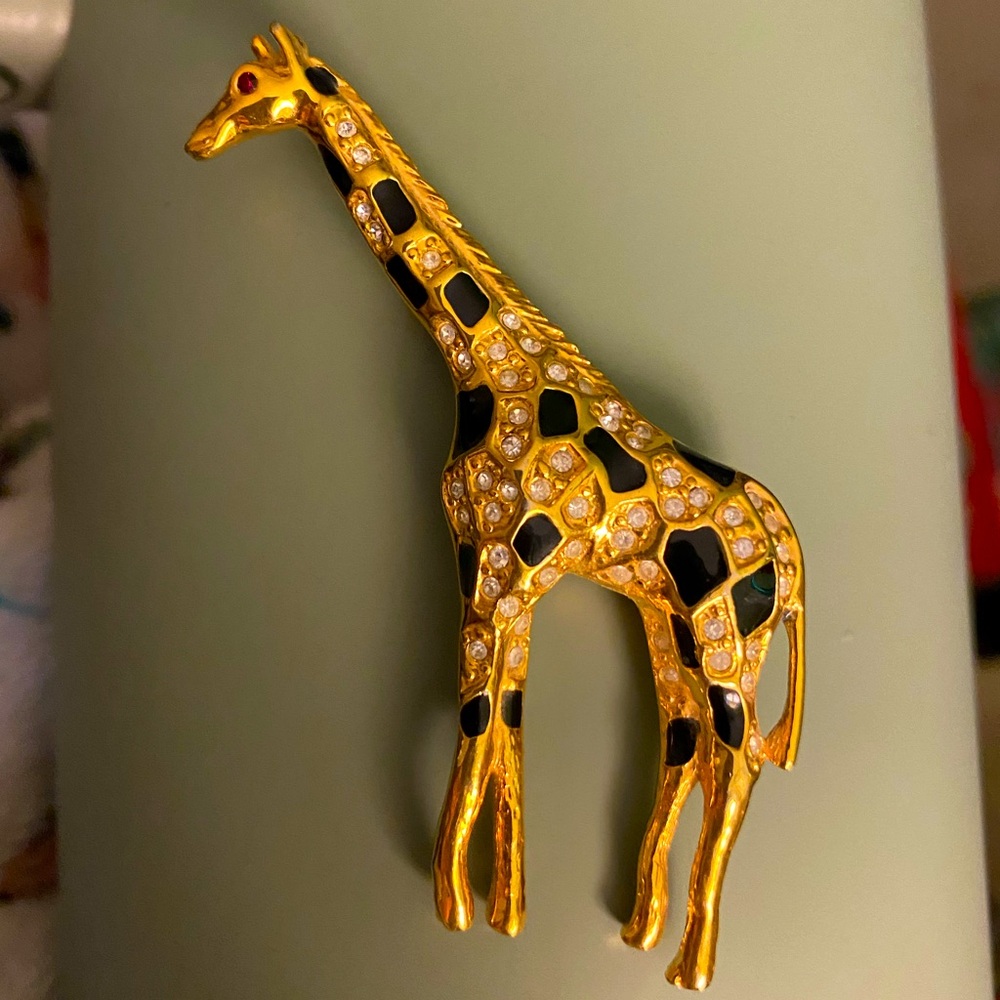 Gold Rhinestones Black Giraffe Brooch #12
